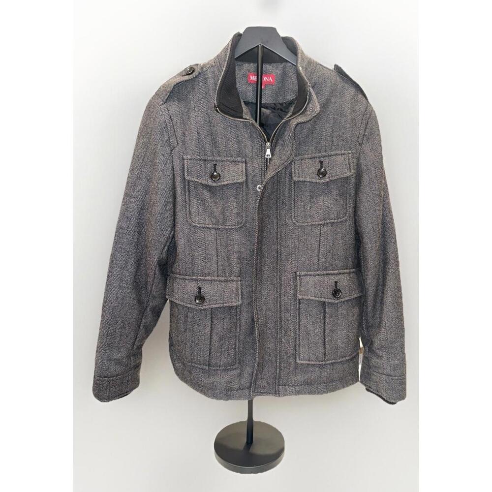 Merona Mens M Zip/button Up  Wool Jacket Pockets Quilted Lining